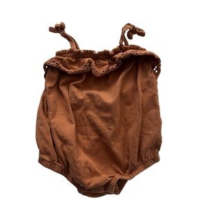 Brown Baby Romper with Eyelet Trim